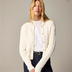 Jcrew Odette cable-knit sweater lady jacket in cotton-blend bouclé